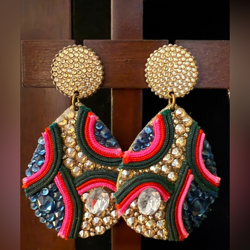 Stunning Roni Blanshay Swarovski Crystal and Cord Detail Statement Earrings